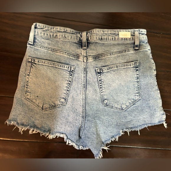 PAIGE Women's Distressed Light Blue Jean Shorts - Picture 3 of 6